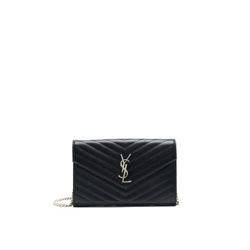 Saint Laurent Envelope Monogram Wallet on Chain in SHW