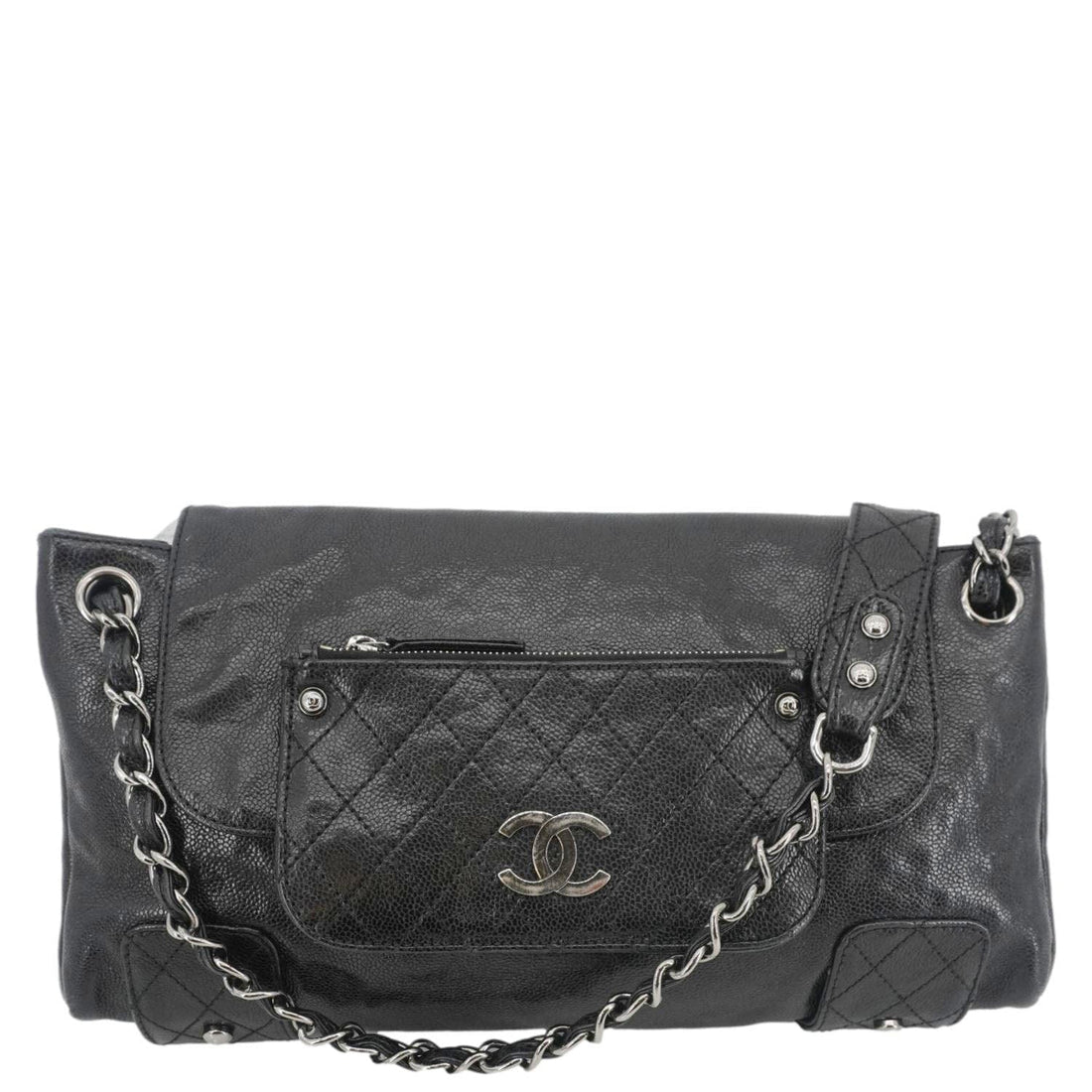 Pearl Street Bags Chanel Pocket in The City Caviar Leather Shoulder Bag Black