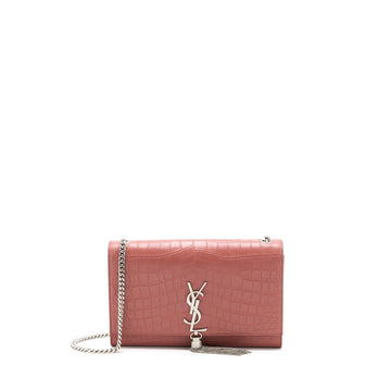 Saint Laurent Medium Kate Croc-Embossed CalBNkin Pink SHW