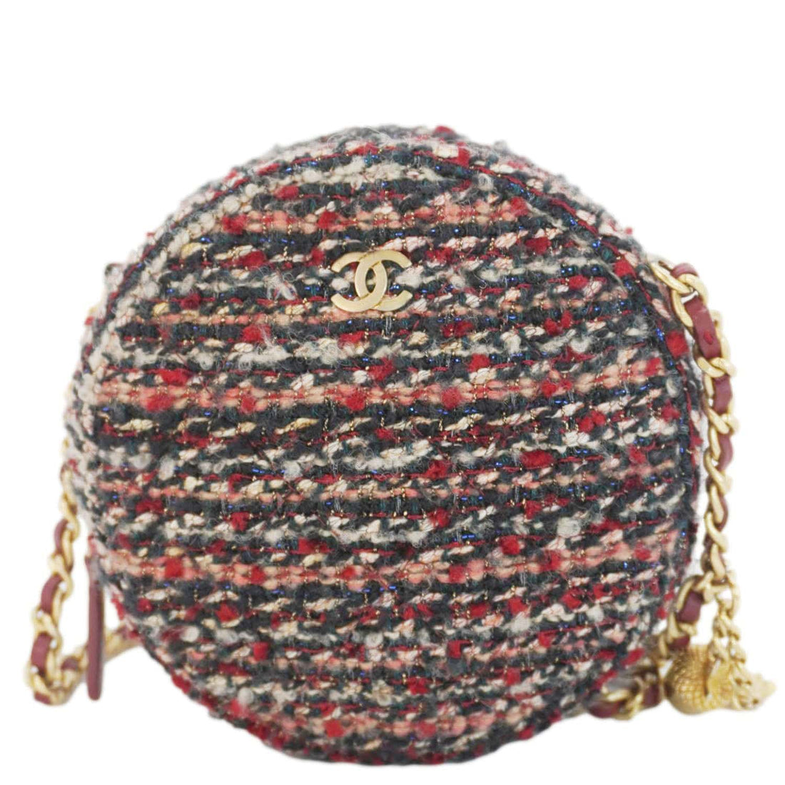 Pearl Street Bags Chanel Round Tweed Chain Clutch Crossbody Bag Red