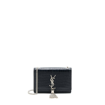 Saint Laurent Kate Tassel Croc Embossed CalBNkin Black SHW