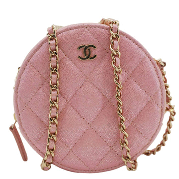 Pearl Street Bags Chanel Round Quilted Iridescent Caviar Leather Clutch Crossbody Bag Pink