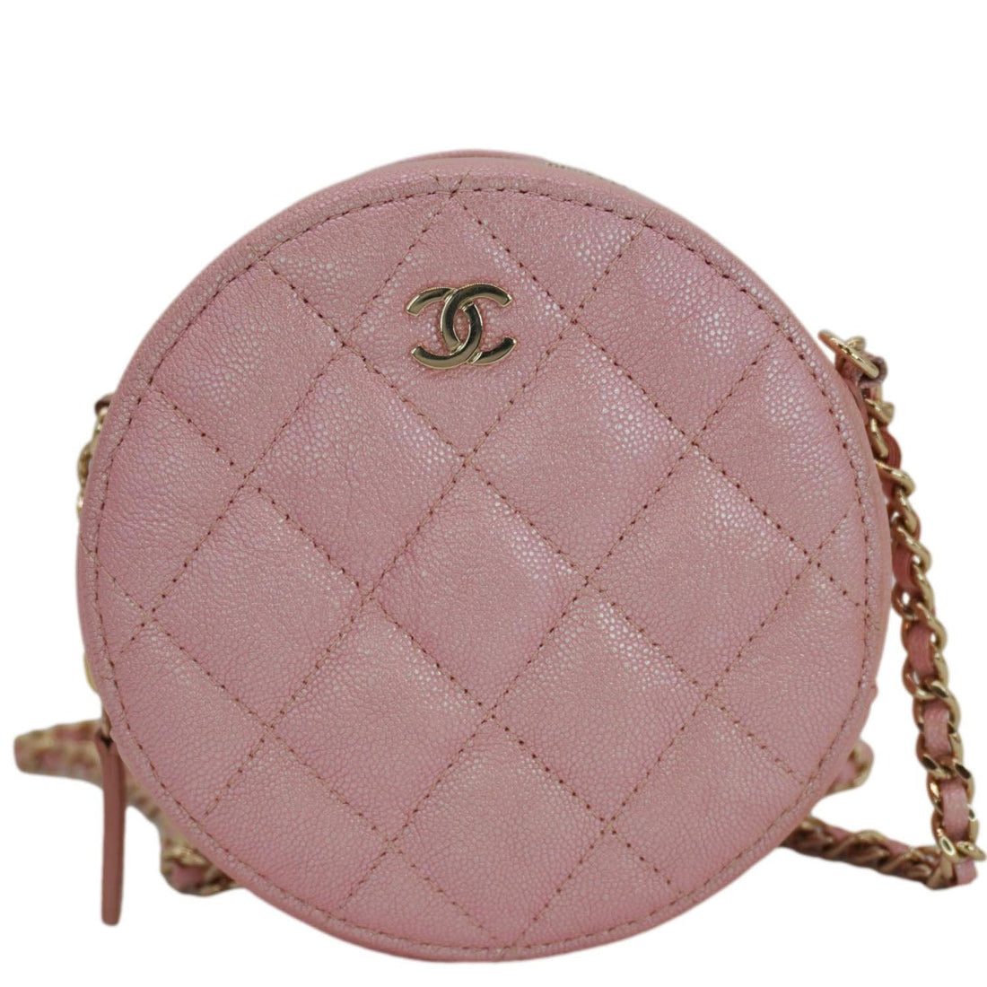 Pearl Street Bags Chanel Round Quilted Iridescent Caviar Leather Clutch Crossbody Bag Pink
