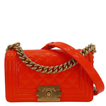 Chanel Boy Flap Small Quilted  Leather Shoulder Bag Orange
