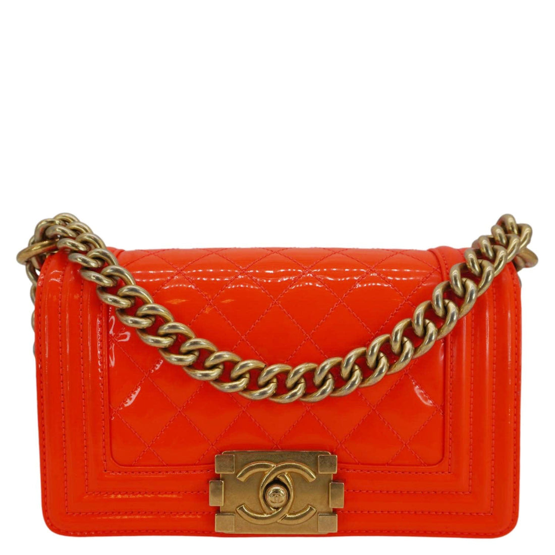 Pearl Street Bags Chanel Boy Flap Small Quilted Patent Leather Shoulder Bag Orange