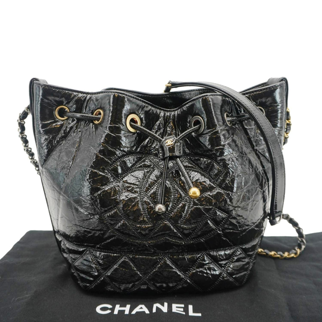 Pearl Street Bags Chanel CC Drawstring Shiny Aged Calfskin Chain Shoulder Bag Black