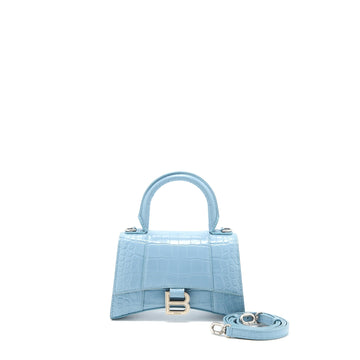 Balenciaga Hourglass XS Cro-Embossed CalBNkin Light Blue SHW