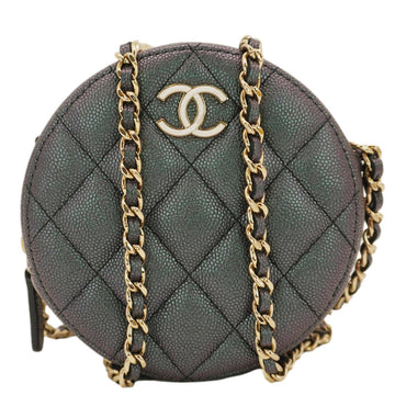 CHANEL Round Quilted Iridescent Togo/epsom/caviar/clemence/callfskin/cowhide/lambskin Leather Clutch Crossbody Bag Green