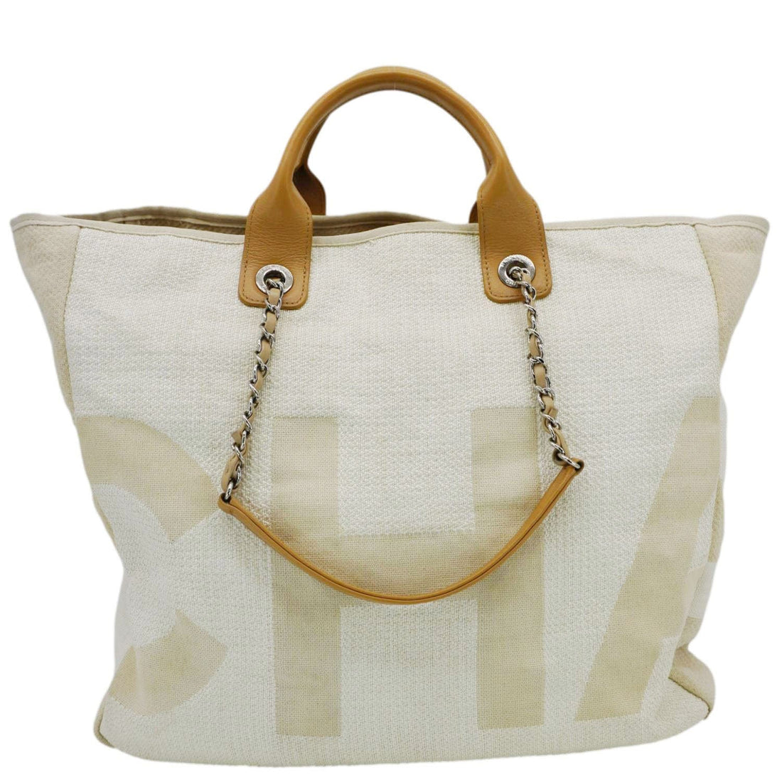 Pearl Street Bags Chanel Deauville Large Logo printed Canvas Tote Bag Cream