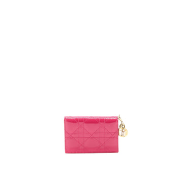 Top quality Dior Flap Card Holder Patent Calfskin Pink