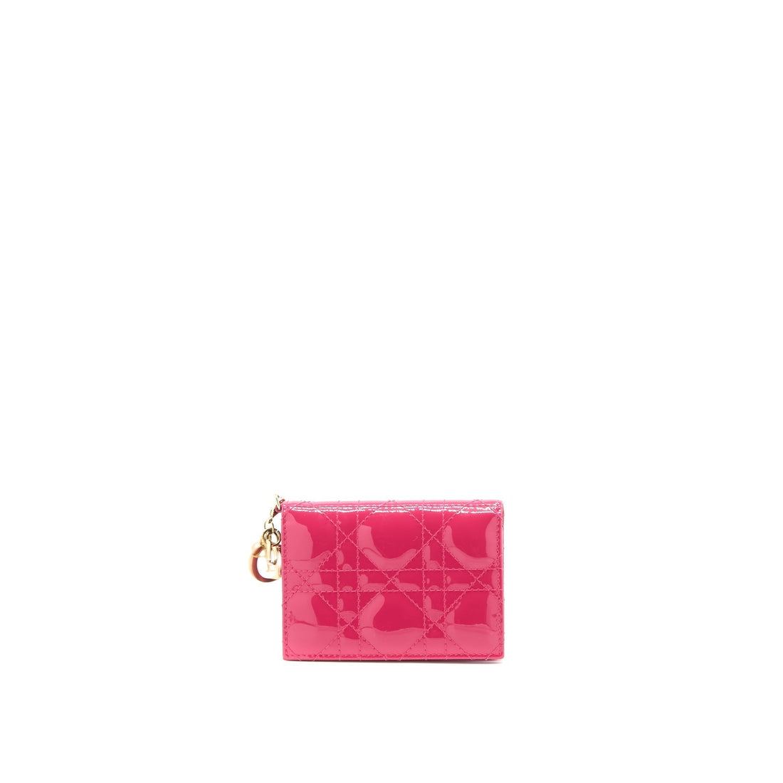 Top quality Dior Flap Card Holder Patent Calfskin Pink