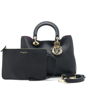 Top quality Dior Top quality Diorissimo Grained Leather Black/ Fushia