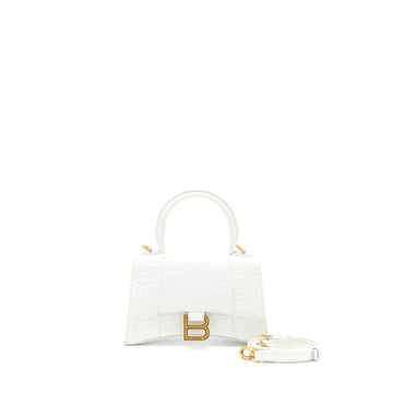 Balenciaga Hourglass XS Croc Embossed CalBNkin White GHW