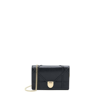 Top quality Dior Top quality Diorama Wallet On Chain Grained Calfskin Black