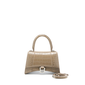 Balenciaga Small Hourglass Bag Cro Embossed CalBNkin Dark Beige SHW