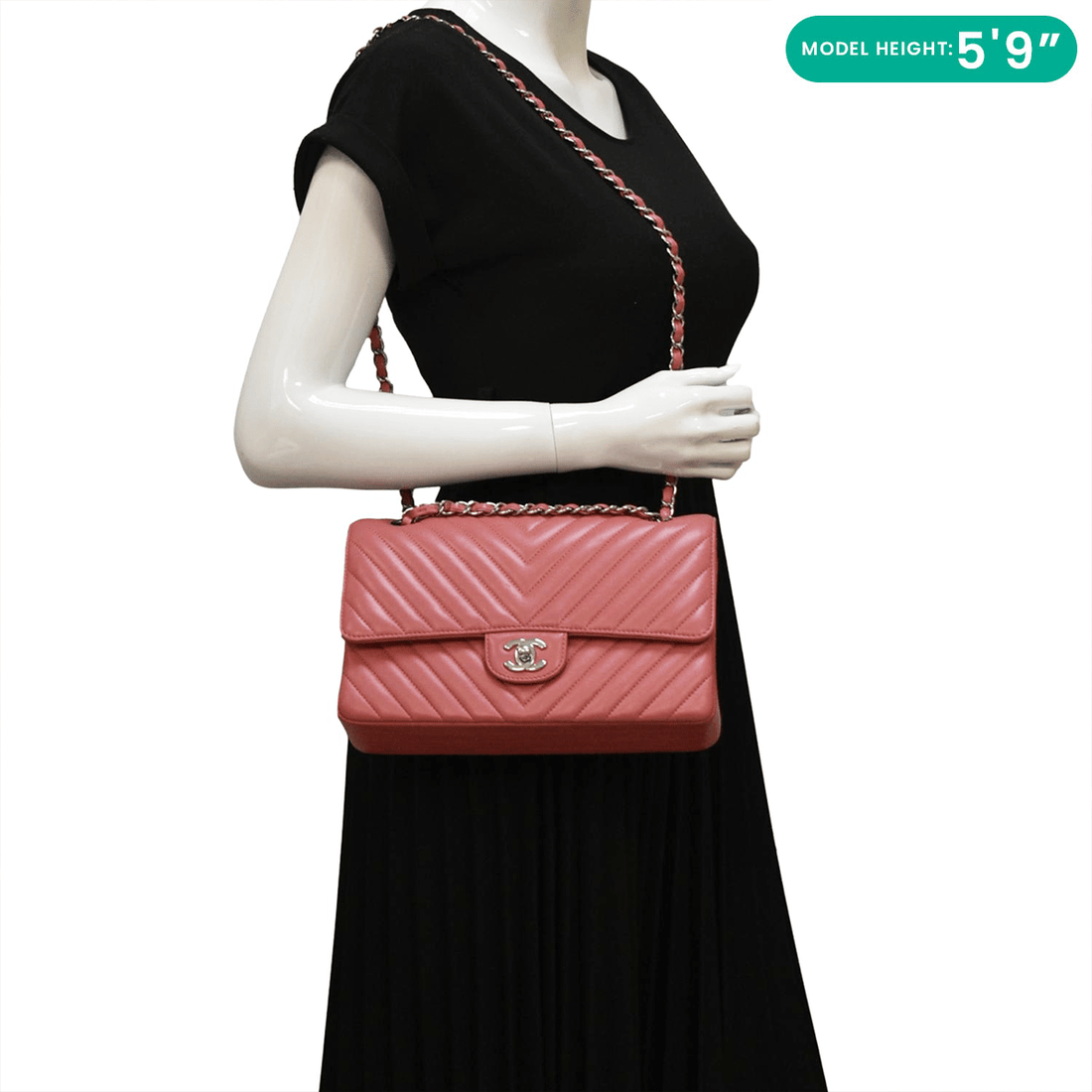 Pearl Street Bags Chanel Classic Double Flap Medium Chevron Leather Shoulder Bag Peach