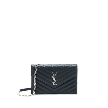 Saint Laurent/ YSL Envelope Wallet On Chain Grain CalBNkin Black SHW