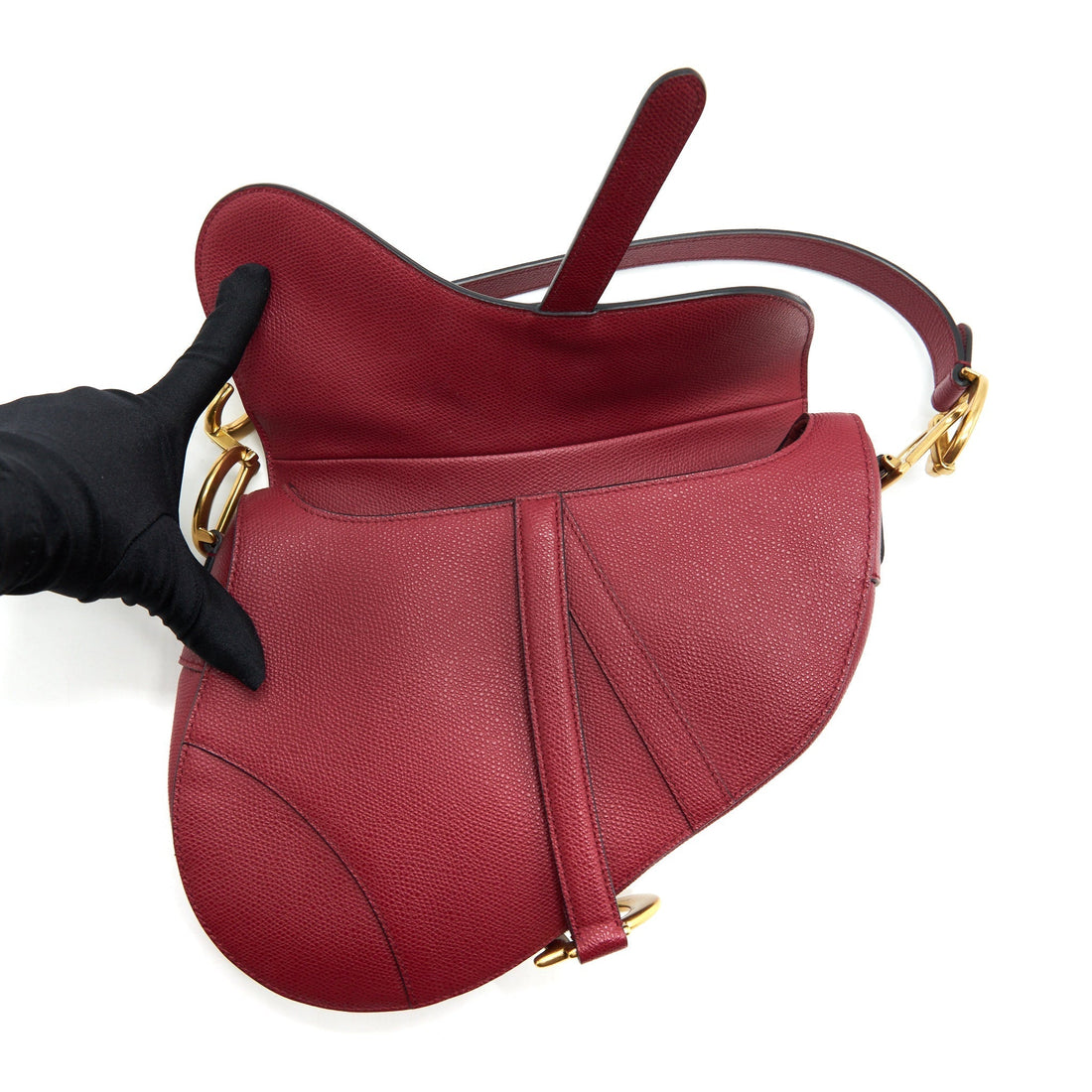 Top quality Dior Medium Saddle Bag Grained Calfskin Dark Red