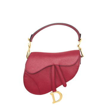 Top quality Dior Medium Saddle Bag Grained Calfskin Dark Red