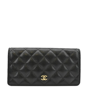 Pearl Street Bags Chanel Bifold Quilted Caviar Leather Long Wallet Black