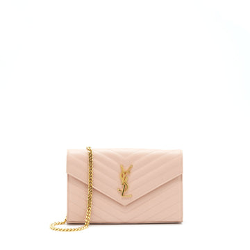 Saint Laurent/YSL Cassandre Matelasse Chain Wallet Grained CalBNkin Pale Blush GHW