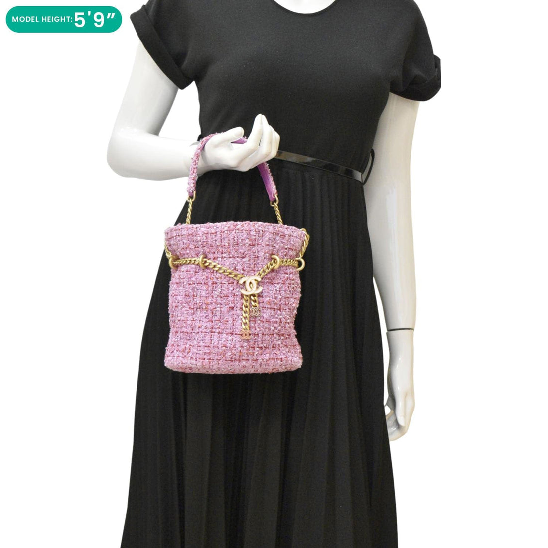 Pearl Street Bags Chanel Pending CC Tweed Enamel Drawstring Tote Bucket Bag Pink