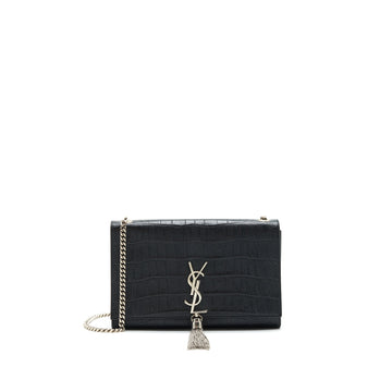 Saint Laurent Medium Kate with Tassel Croc Embossed CalBNkin Black SHW