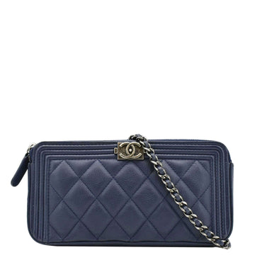 Pearl Street Bags Chanel Boy Double Zip Wallet on Chain Leather Crossbody Bag Navy Blue