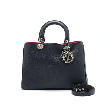 CHRISTIAN Top quality Dior Medium Top quality Diorissimo Tote Bag Black Grained Leather
