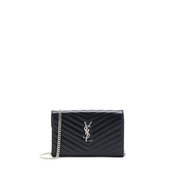 Saint Laurent Envelop Chain Wallet Grained CalBNkin Black SHW