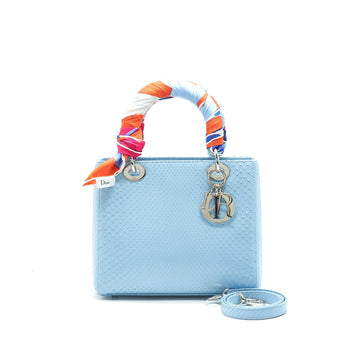 CHRISTIAN Top quality Dior PYTHON MEDIUM LADY Top quality Dior BAG SKYBLUE WITH SMALL SCARF
