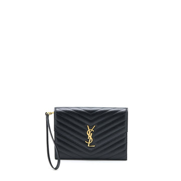 Saint Laurent/YSL Envelop Clutch Grained CalBNkin Black GHW