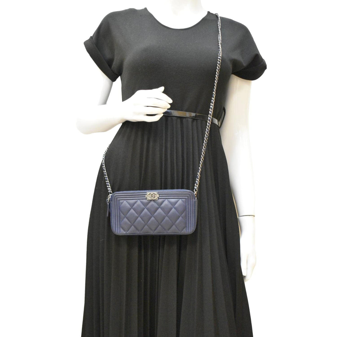 Pearl Street Bags Chanel Boy Double Zip Wallet on Chain Leather Crossbody Bag Navy Blue