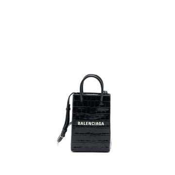 Balenciaga Mini Shopping Phone Pouch Coro-Emboss CalBNkin Black SHW