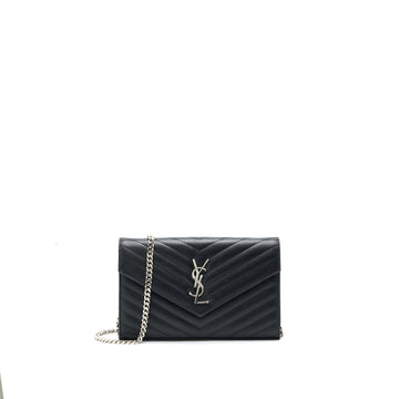 Saint Laurent Envelope Chain Wallet Black with SHW
