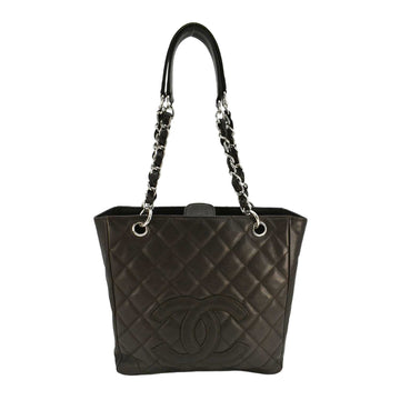Pearl Street Bags Chanel Petite Quilted Caviar Leather Shopping Tote Shoulder Bag Dark Brown