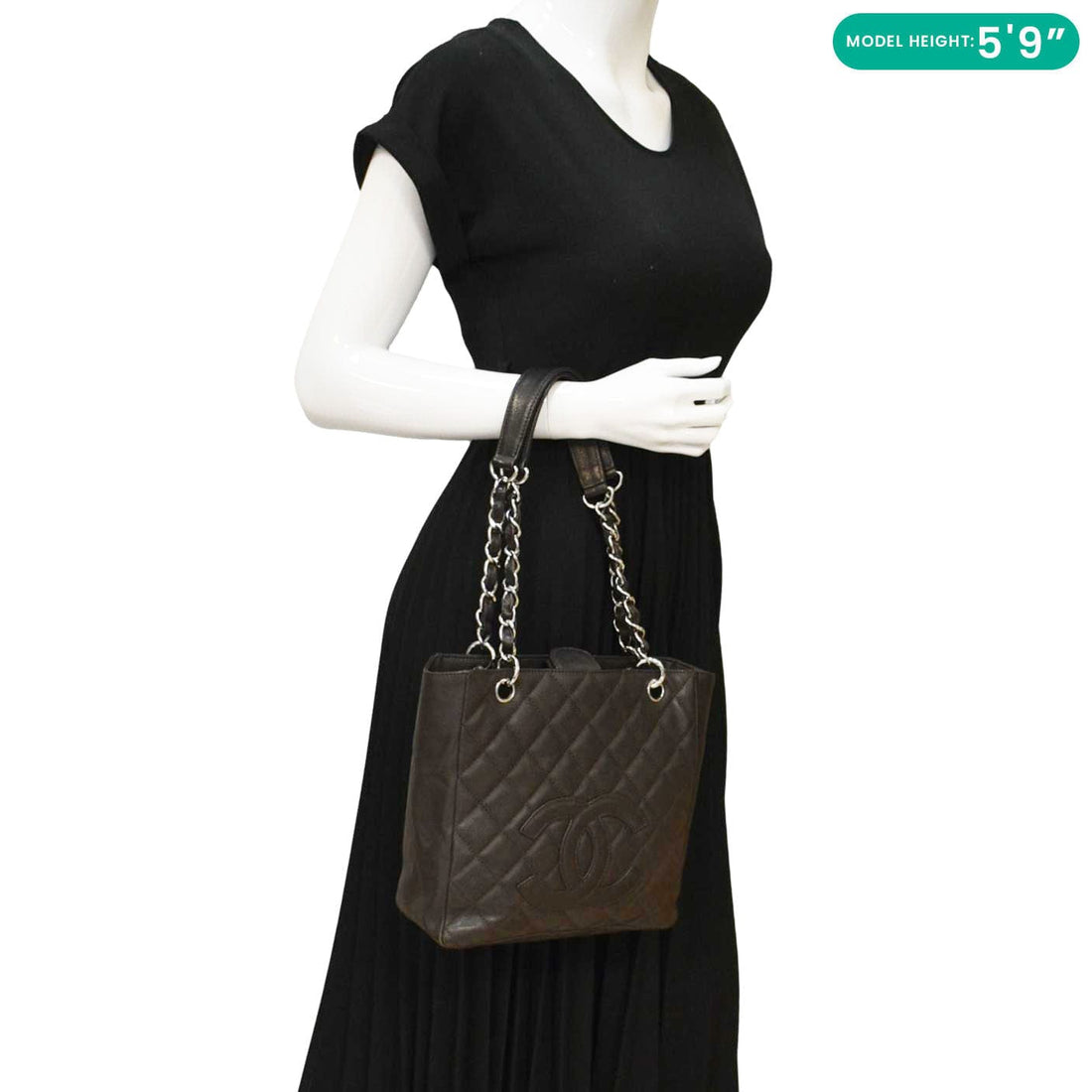Chanel Petite Quilted Caviar Leather Shopping Tote Shoulder Bag Dark Brown