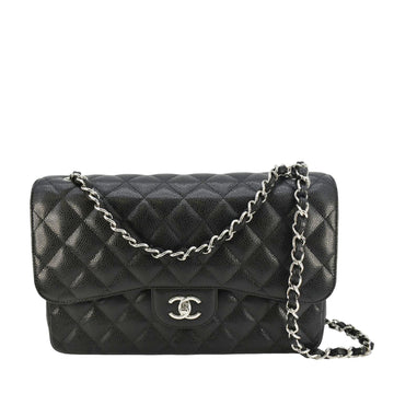 Pearl Street Bags Chanel Jumbo Classic Double Flap Quilted Caviar Leather Shoulder Bag Black