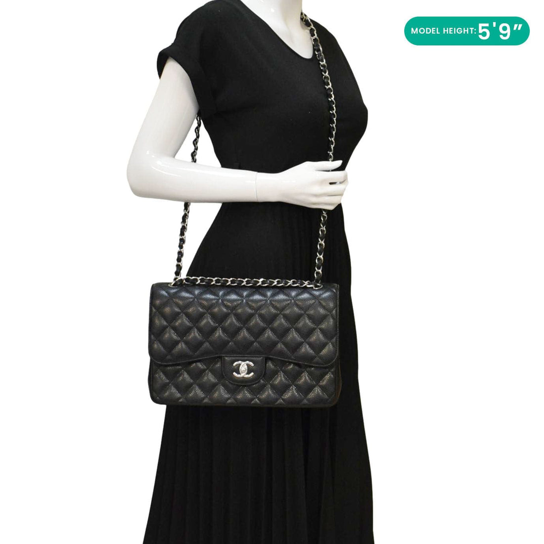 Pearl Street Bags Chanel Jumbo Classic Double Flap Quilted Caviar Leather Shoulder Bag Black