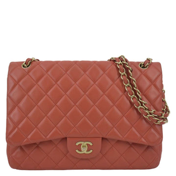 Chanel Classic Maxi Single Flap Quilted Leather Shoulder Bag Red