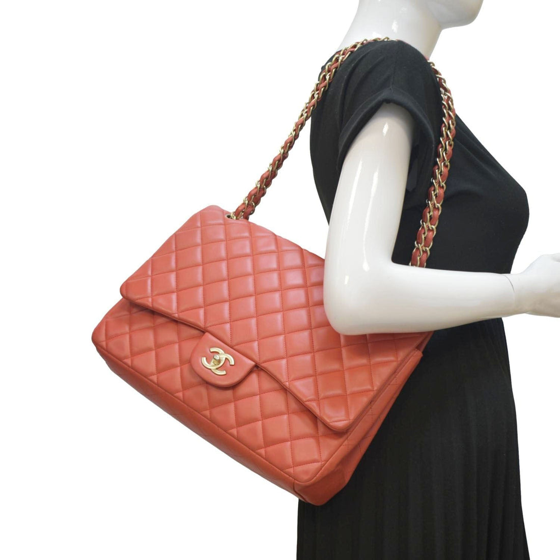 Pearl Street Bags Chanel Classic Maxi Single Flap Quilted Leather Shoulder Bag Red