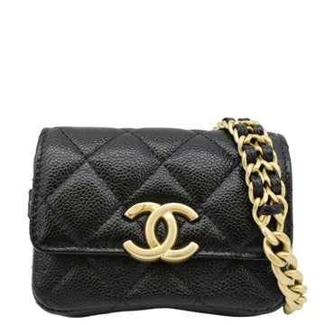 Pearl Street Bags Chanel Sweetheart CC Chain Quilted Caviar Leather Belt Bag Black