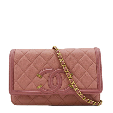 Pearl Street Bags Chanel CC Filigree Flap Small Quilted Caviar Leather Shoulder Bag Light Pink