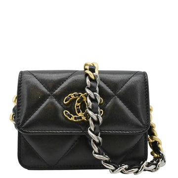 Pearl Street Bags Chanel 19 Flap Coin Purse Quilted Leather Chain Shoulder Bag Black