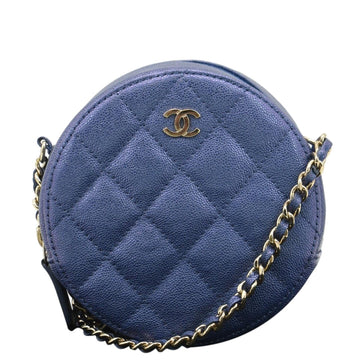 Pearl Street Bags Chanel Round Clutch with Chain Mini Quilted Iridescent Caviar Leather Crossbody Bag Shiny Blue