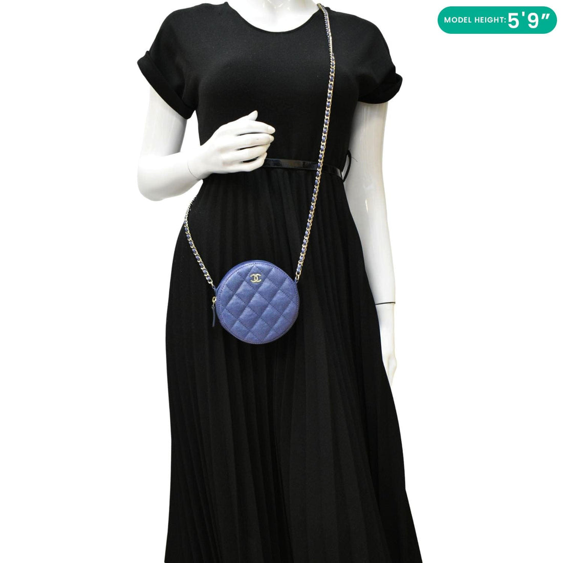 Pearl Street Bags Chanel Round Clutch with Chain Mini Quilted Iridescent Caviar Leather Crossbody Bag Shiny Blue