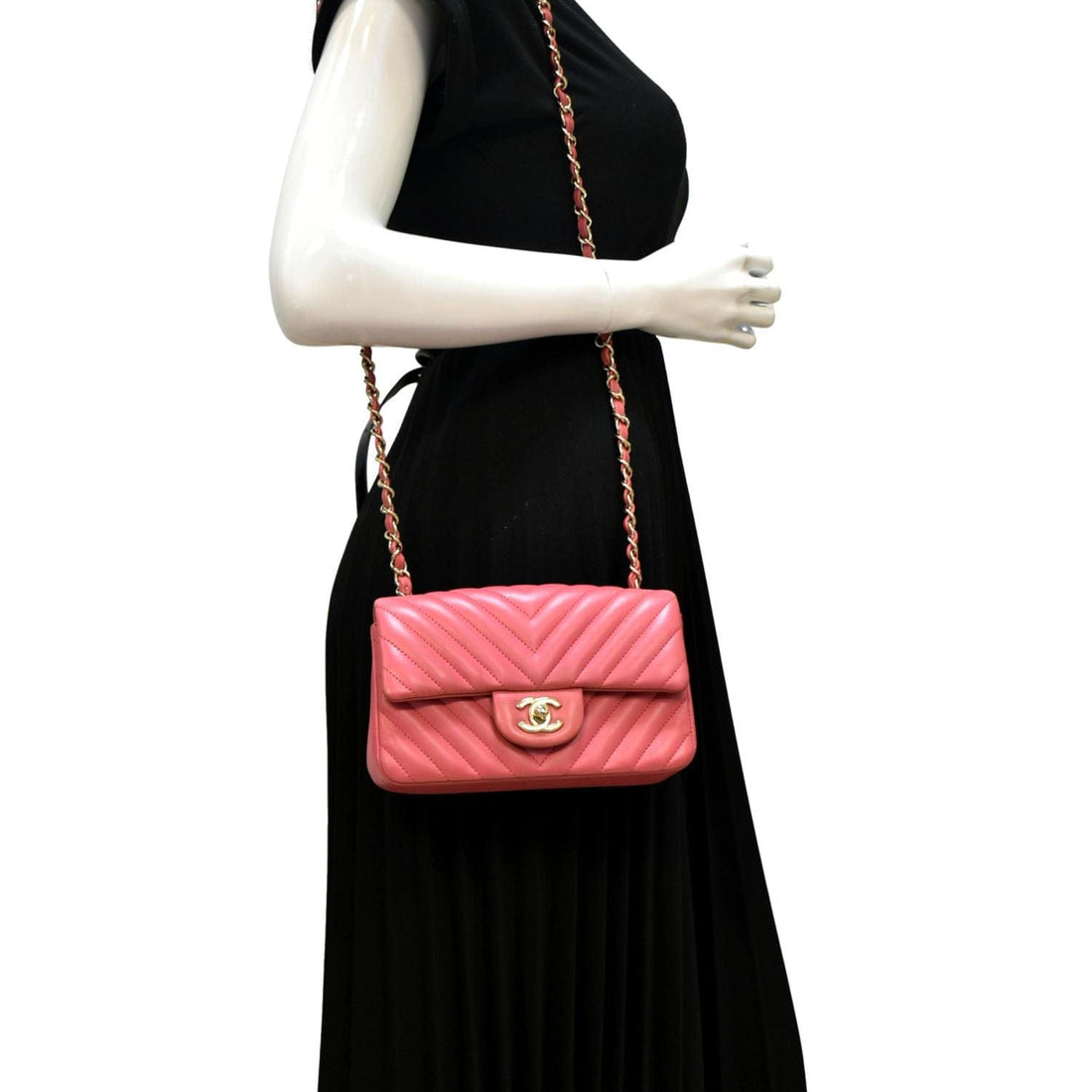 Pearl Street Bags Chanel Timeless Classic Square Flap Chevron Calfskin Leather Crossbody Bag Pink