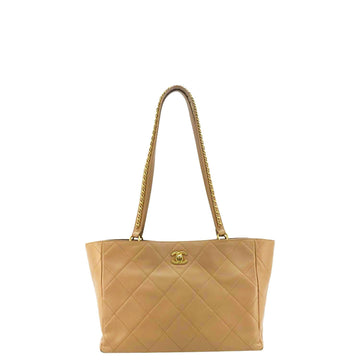 Chanel Quilted Leather Shopping Tote Bag Beige