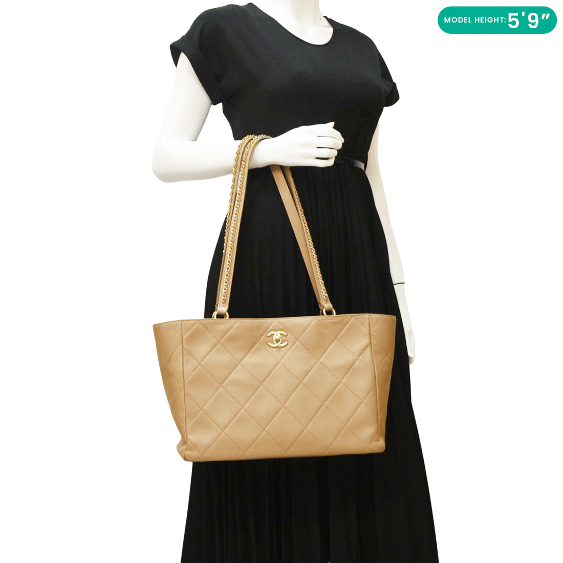 Pearl Street Bags Chanel Quilted Leather Shopping Tote Bag Beige
