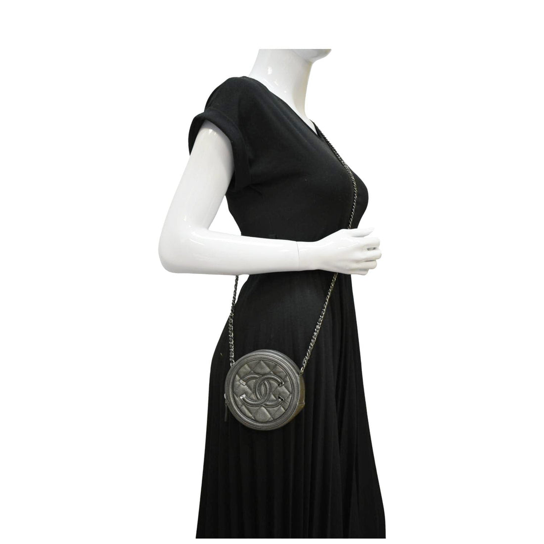 Chanel Round Filigree Caviar Quilted Leather Crossbody Bag Black
